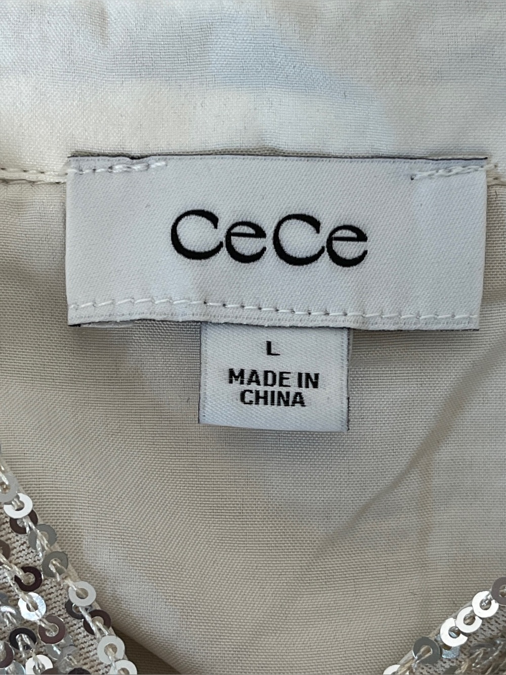 CeCe Champagne Silver Sequin Top Button Down Shirt Long Sleeve Sparkly Party L - Picture 9 of 15